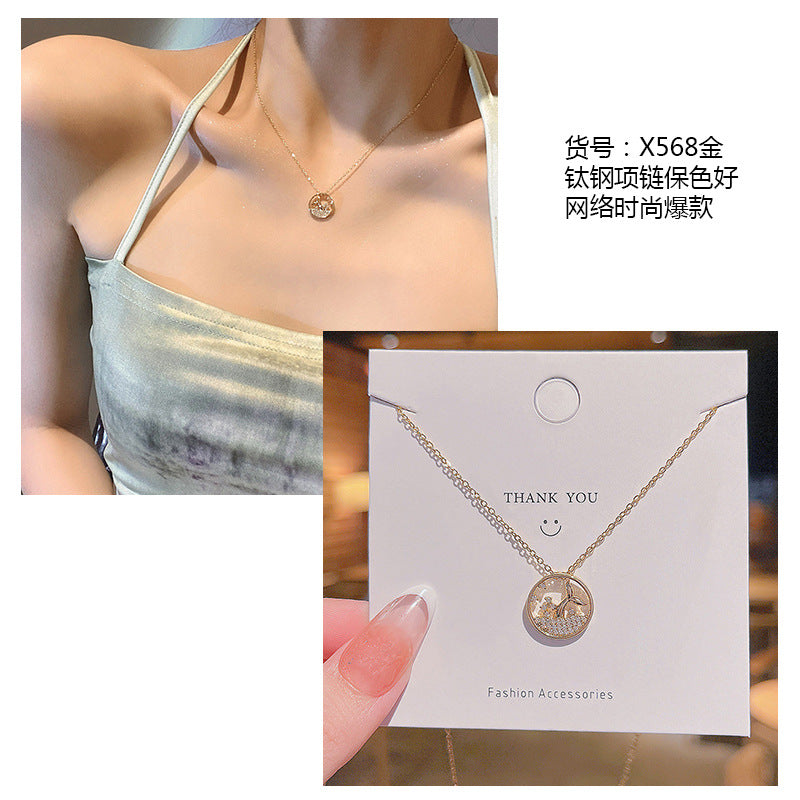 Women's series zircon imitation pearl titanium steel alloy necklace hot sale wholesale