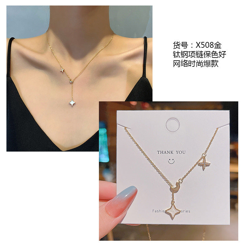 Women's series zircon imitation pearl titanium steel alloy necklace hot sale wholesale