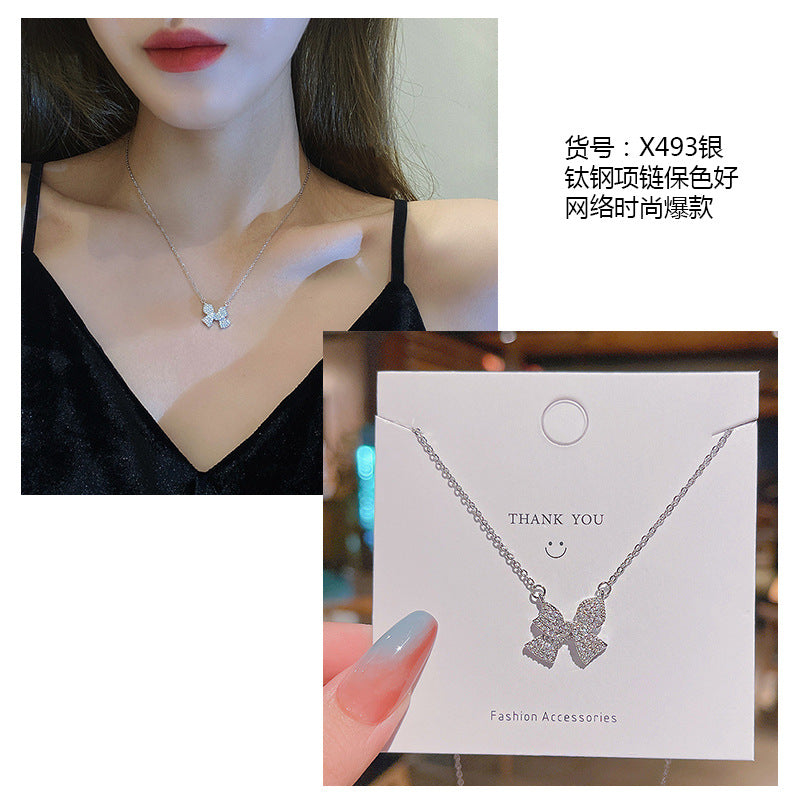 Women's series zircon imitation pearl titanium steel alloy necklace hot sale wholesale