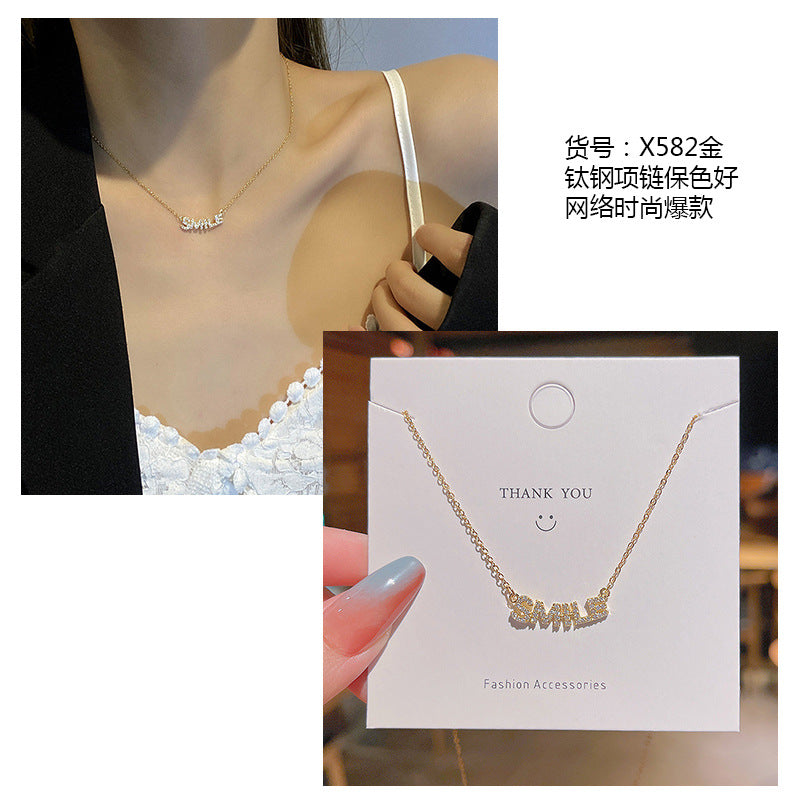 Women's series zircon imitation pearl titanium steel alloy necklace hot sale wholesale