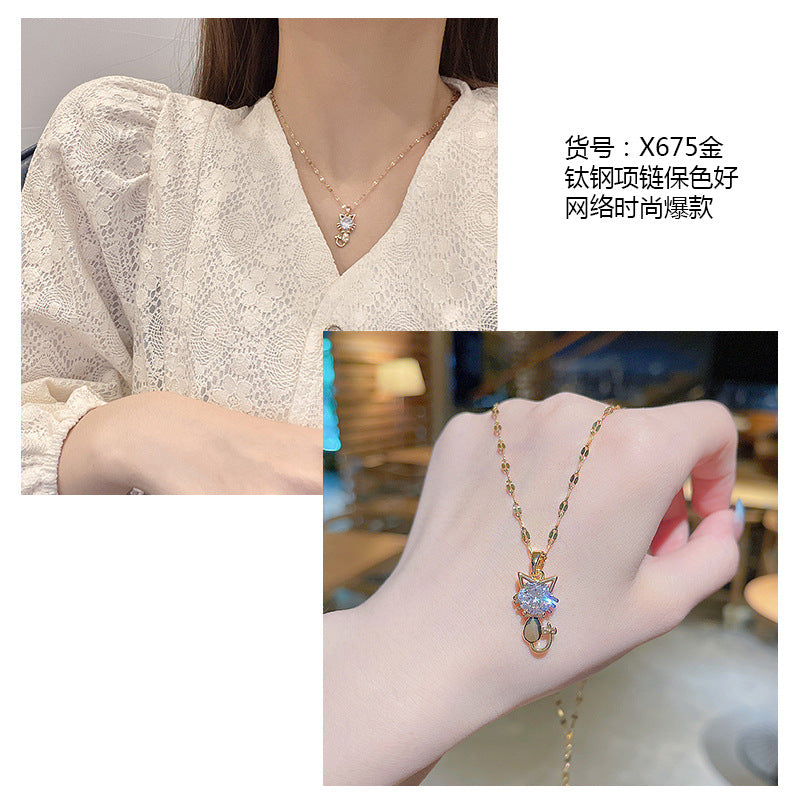 Women's series zircon imitation pearl titanium steel alloy necklace hot sale wholesale