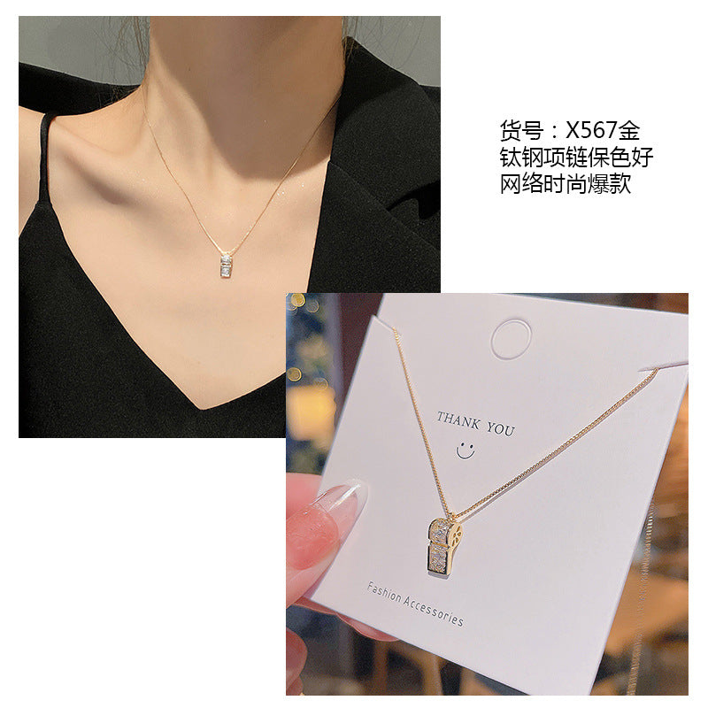 Women's series zircon imitation pearl titanium steel alloy necklace hot sale wholesale