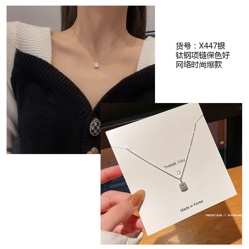 Women's series zircon imitation pearl titanium steel alloy necklace hot sale wholesale