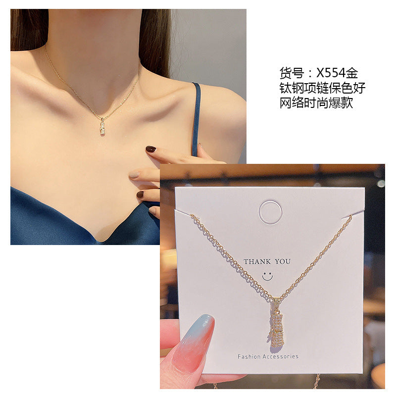 Women's series zircon imitation pearl titanium steel alloy necklace hot sale wholesale
