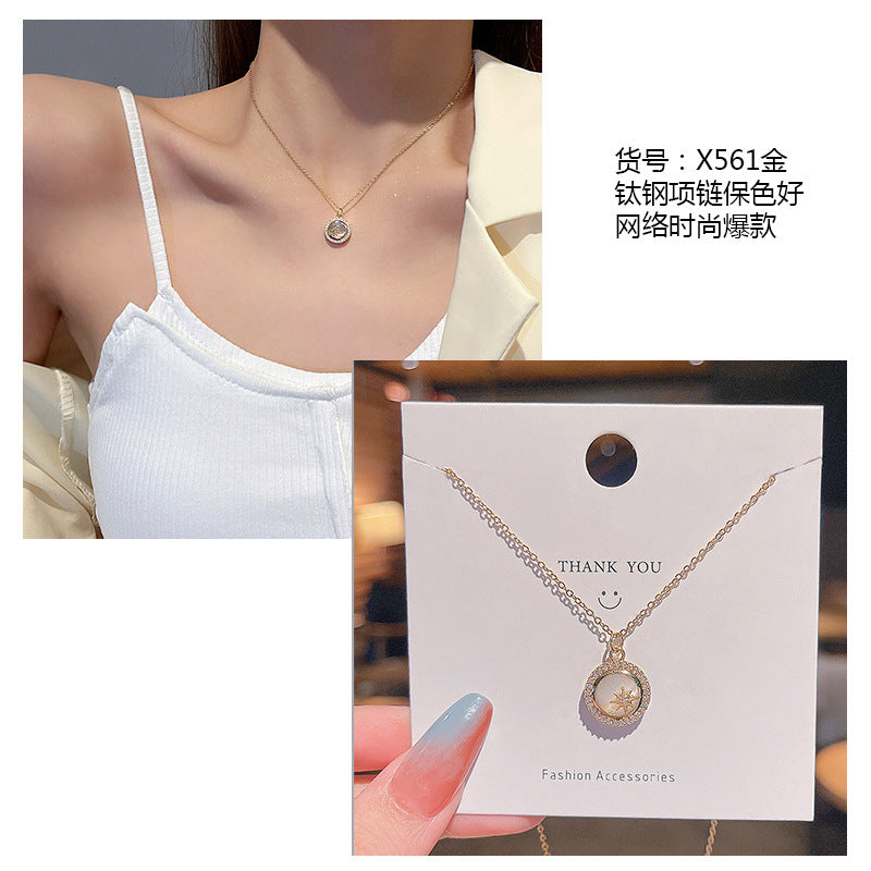Women's series zircon imitation pearl titanium steel alloy necklace hot sale wholesale