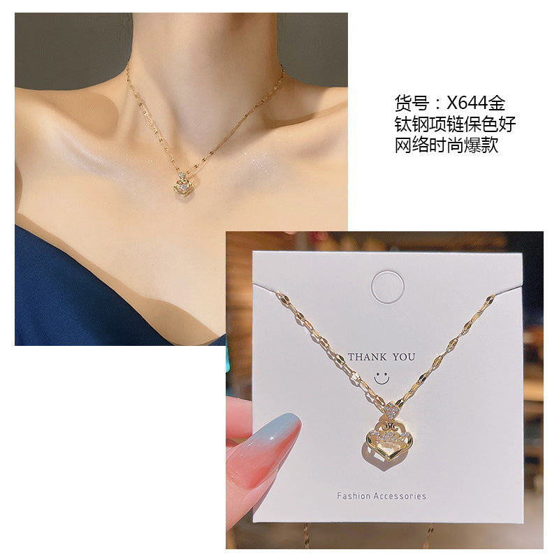 Women's series zircon imitation pearl titanium steel alloy necklace hot sale wholesale