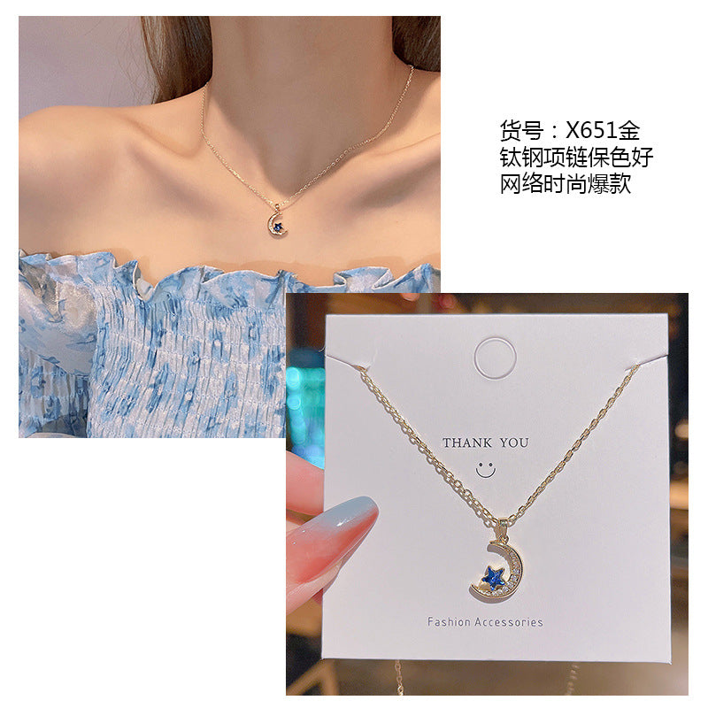 Women's series zircon imitation pearl titanium steel alloy necklace hot sale wholesale