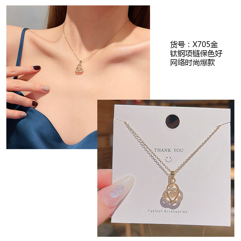 Women's series zircon imitation pearl titanium steel alloy necklace hot sale wholesale