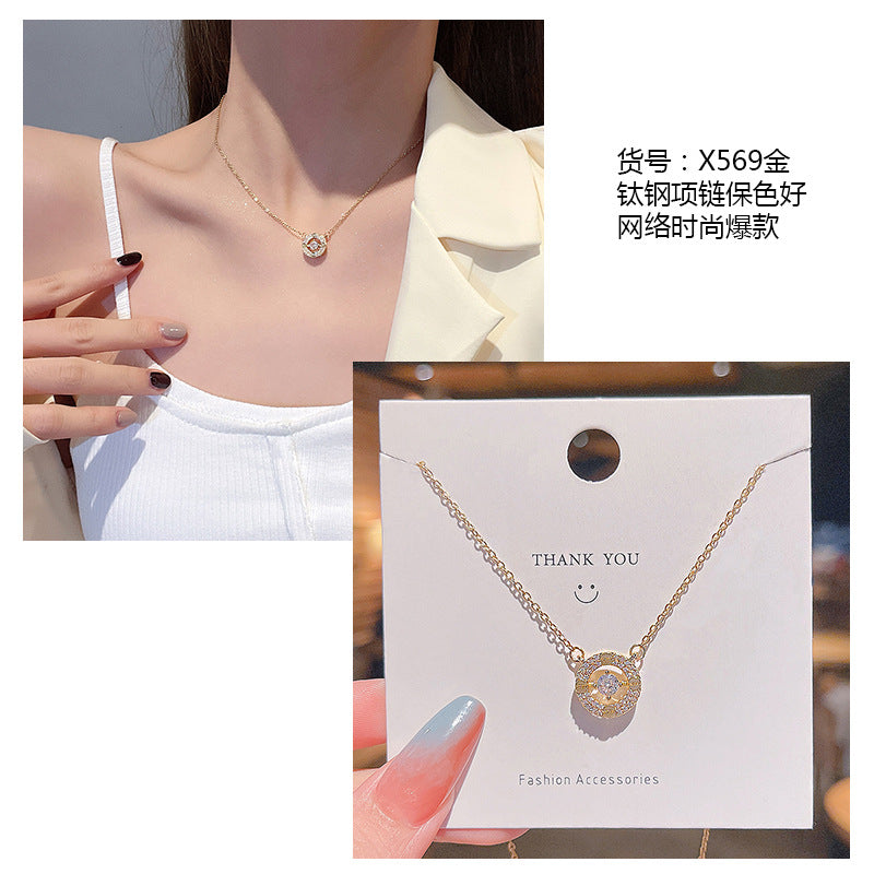 Women's series zircon imitation pearl titanium steel alloy necklace hot sale wholesale
