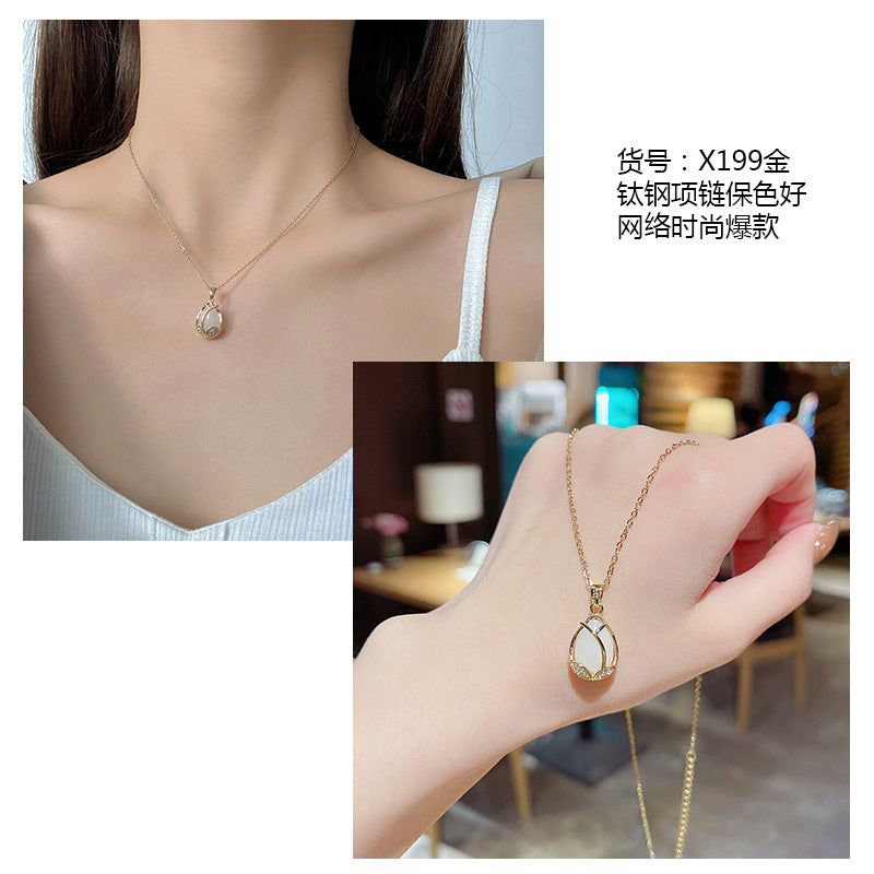 Women's series zircon imitation pearl titanium steel alloy necklace hot sale wholesale