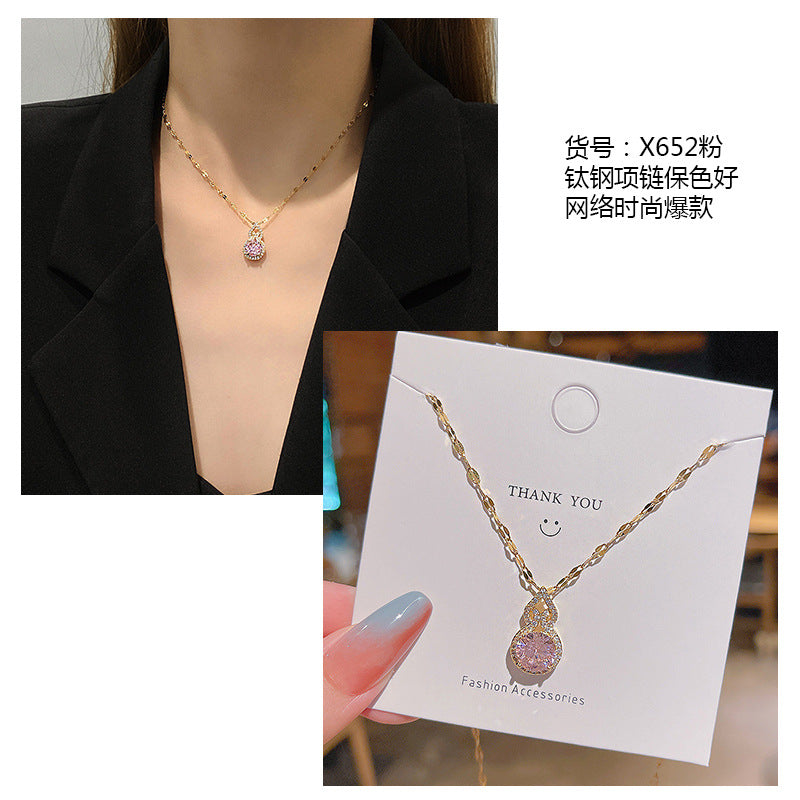 Women's series zircon imitation pearl titanium steel alloy necklace hot sale wholesale