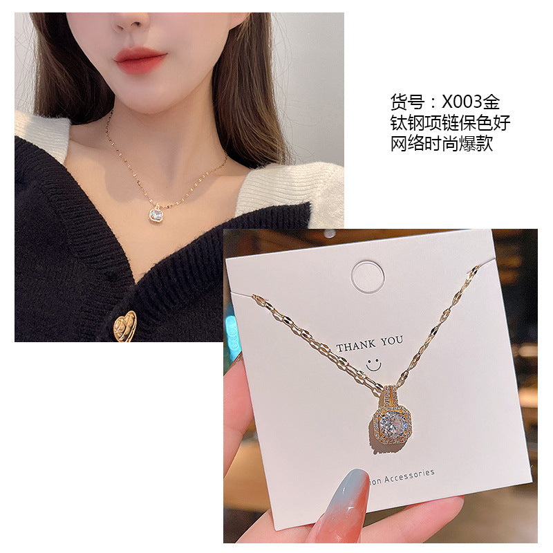 Women's series zircon imitation pearl titanium steel alloy necklace hot sale wholesale