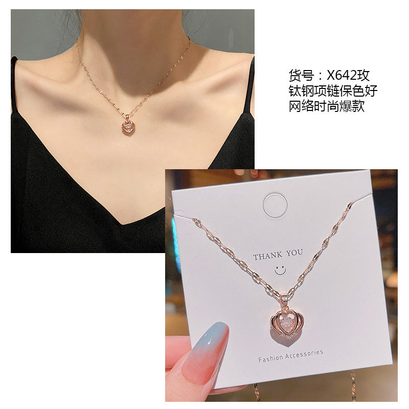 Women's series zircon imitation pearl titanium steel alloy necklace hot sale wholesale