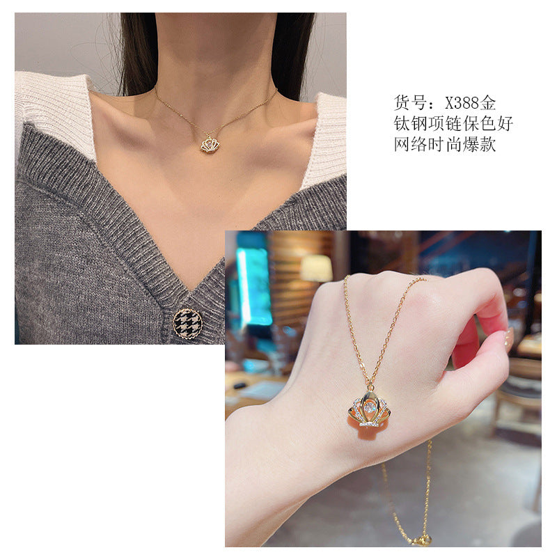 Women's series zircon imitation pearl titanium steel alloy necklace hot sale wholesale