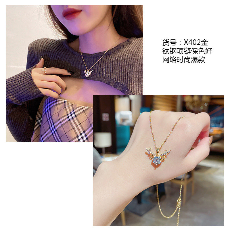 Women's series zircon imitation pearl titanium steel alloy necklace hot sale wholesale