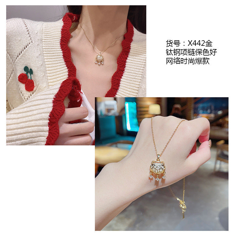 Women's series zircon imitation pearl titanium steel alloy necklace hot sale wholesale