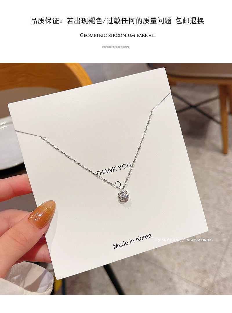 New zircon square diamond titanium steel necklace