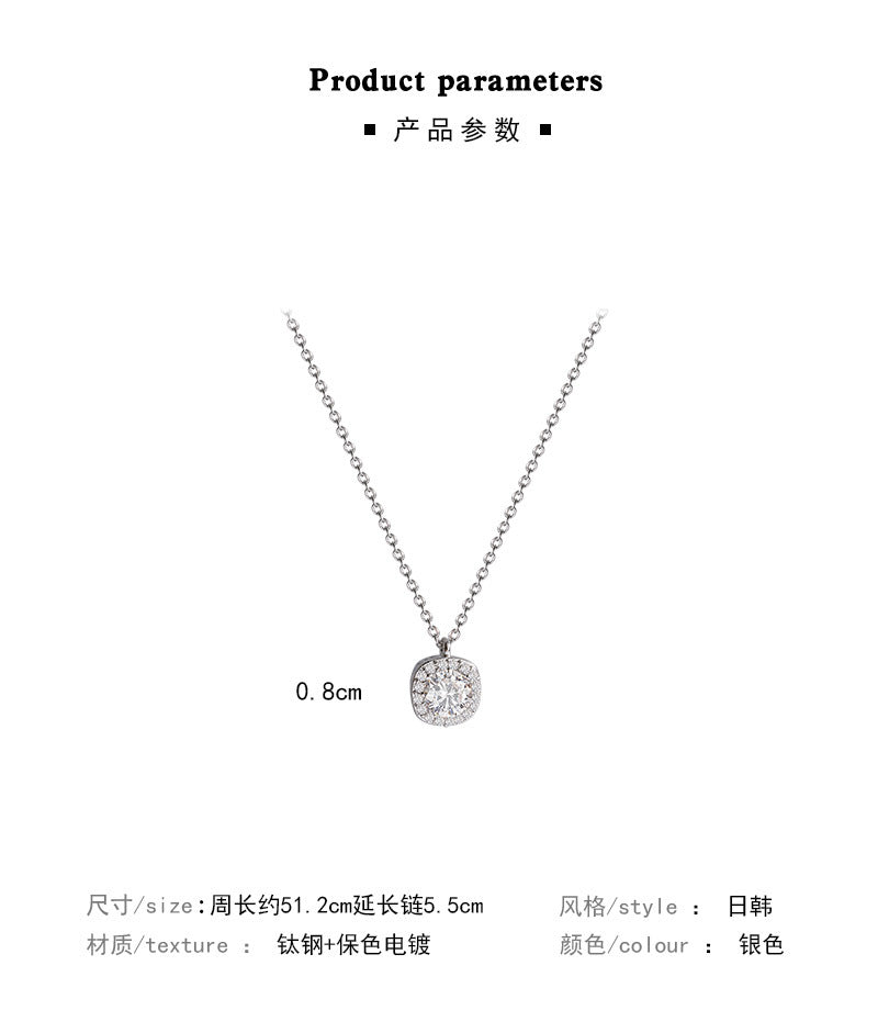 New zircon square diamond titanium steel necklace