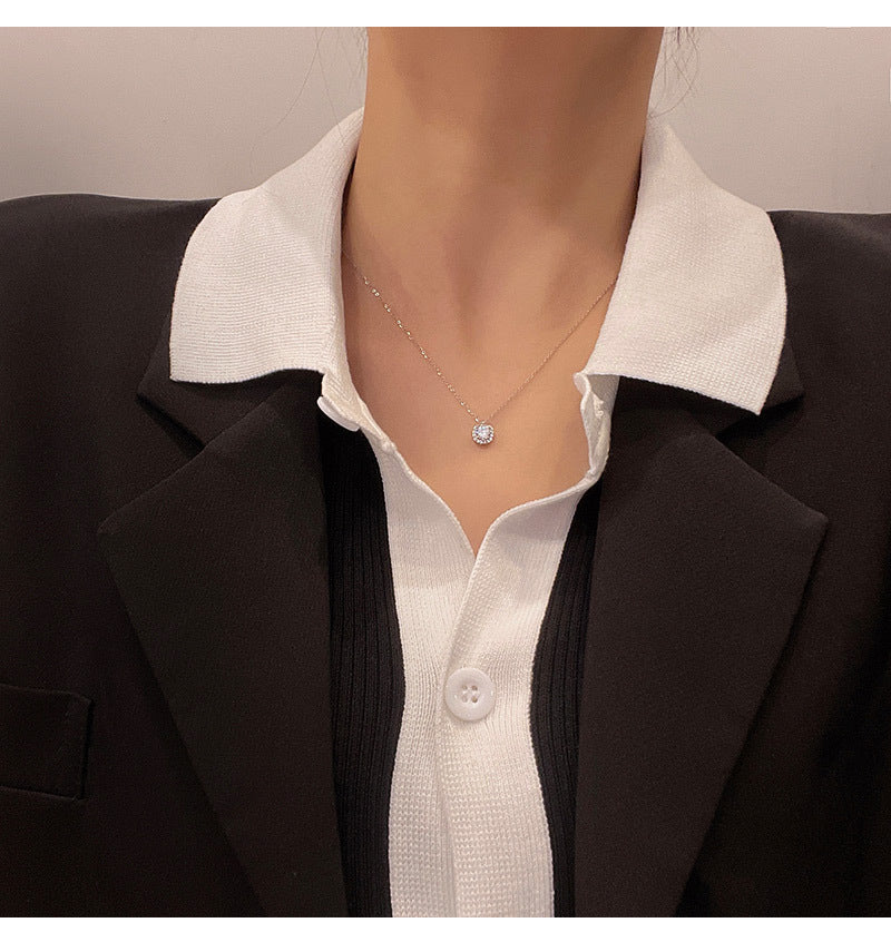New zircon square diamond titanium steel necklace