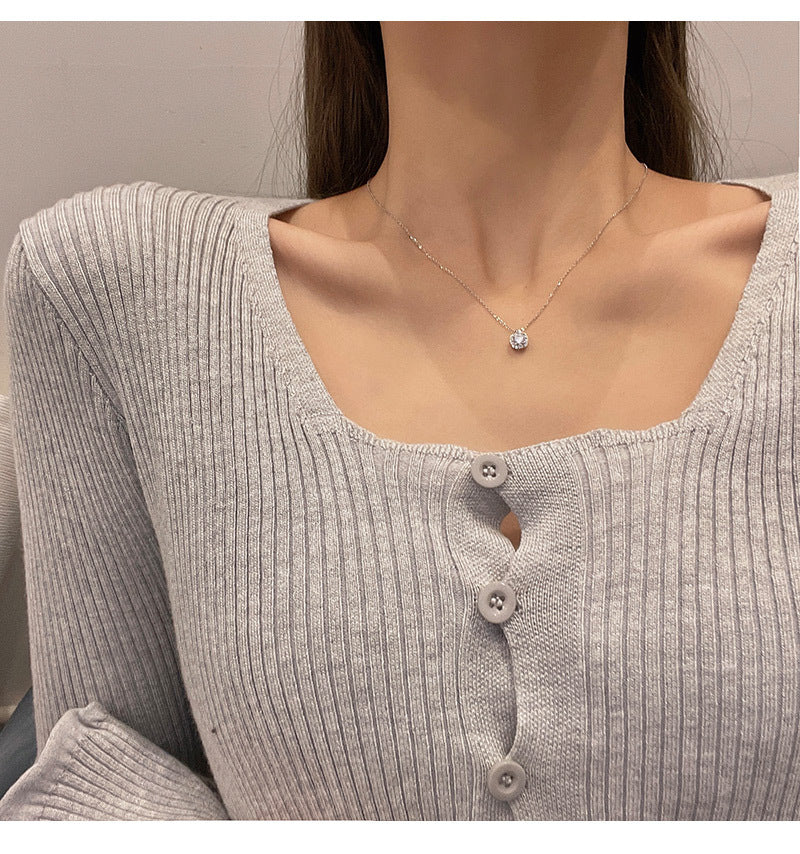 New zircon square diamond titanium steel necklace