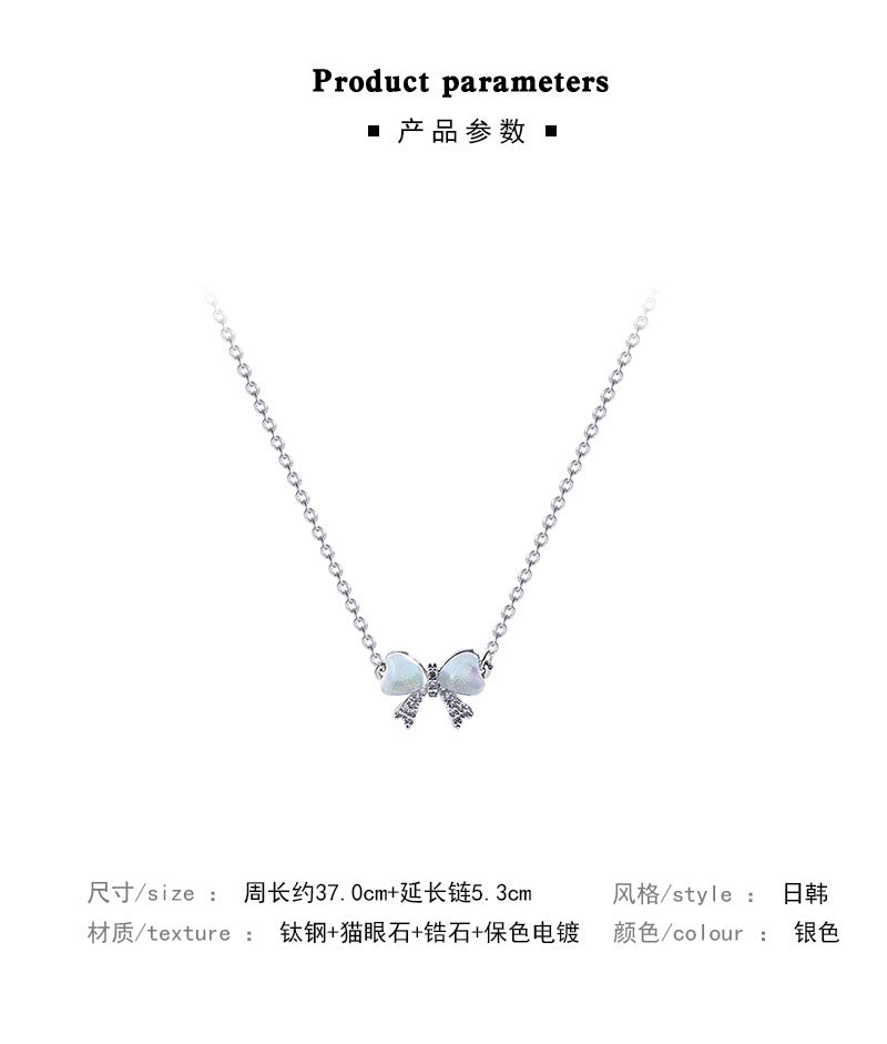 Light luxury niche cat's eye bow necklace
