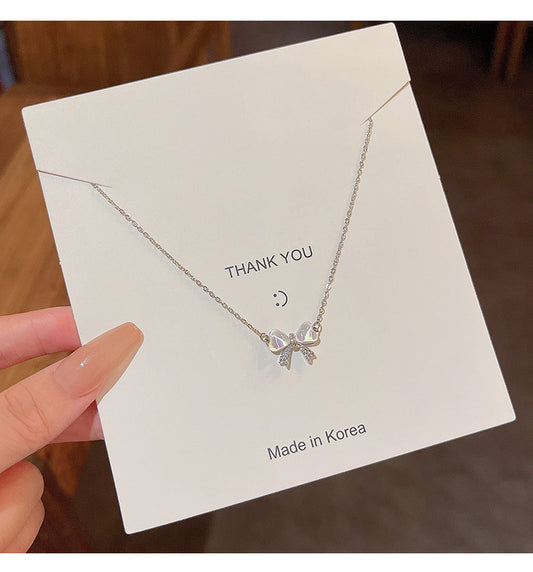 Light luxury niche cat's eye bow necklace