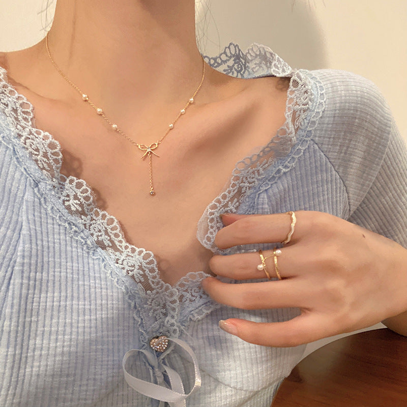 Women's series zircon imitation pearl titanium steel alloy necklace hot sale wholesale