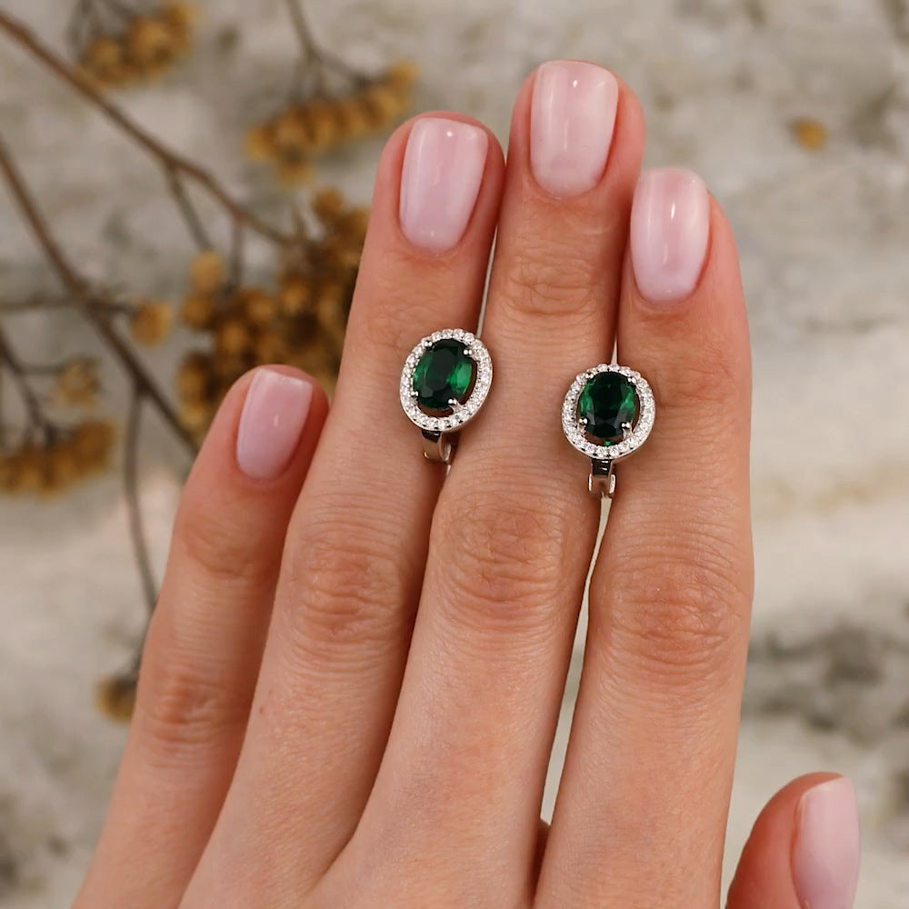 S925 sterling silver inlaid zircon earring necklace oval geometric