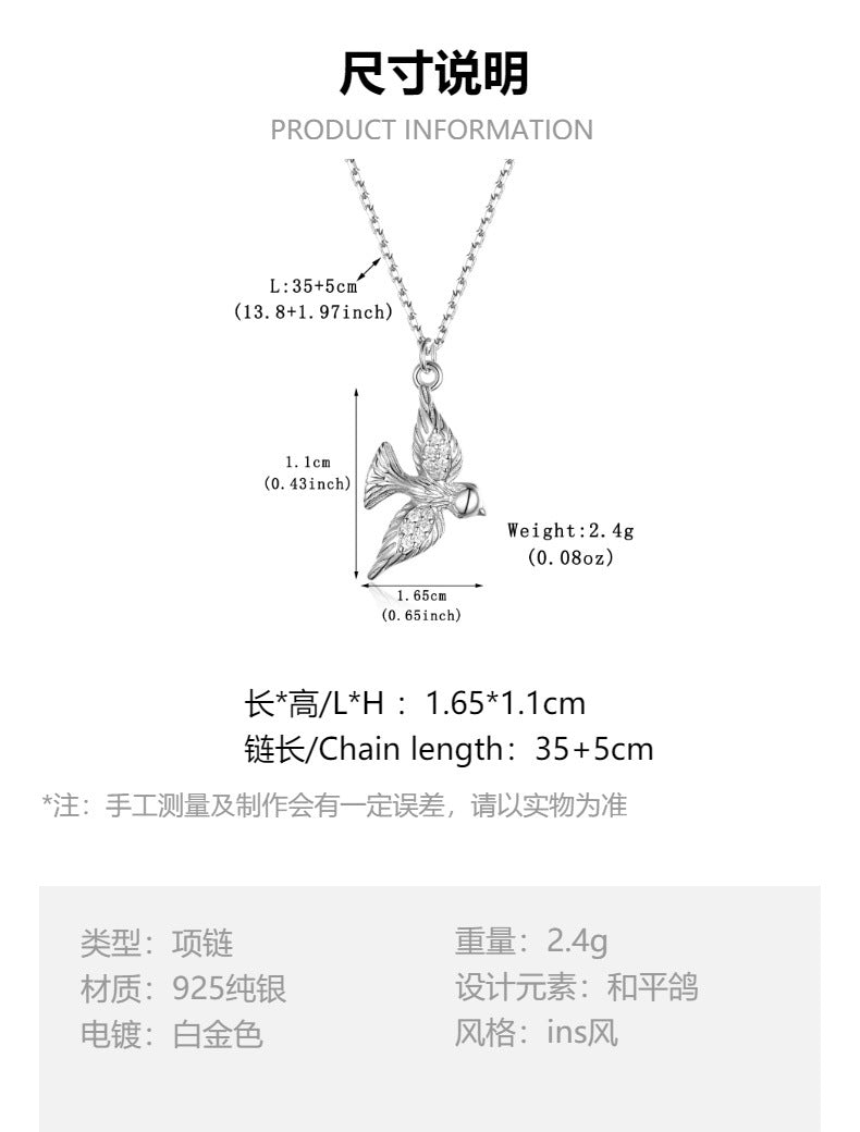 925 sterling silver peace dove necklace bracelet earrings dove set