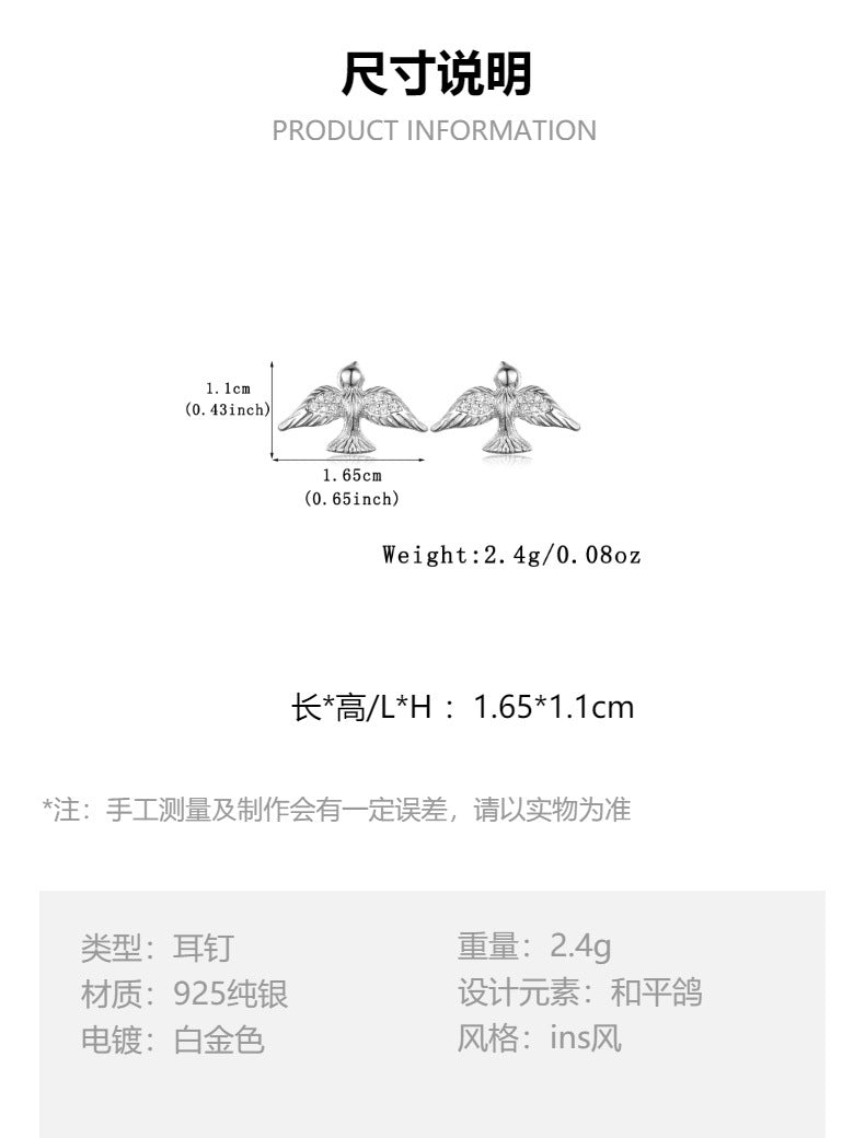 925 sterling silver peace dove necklace bracelet earrings dove set