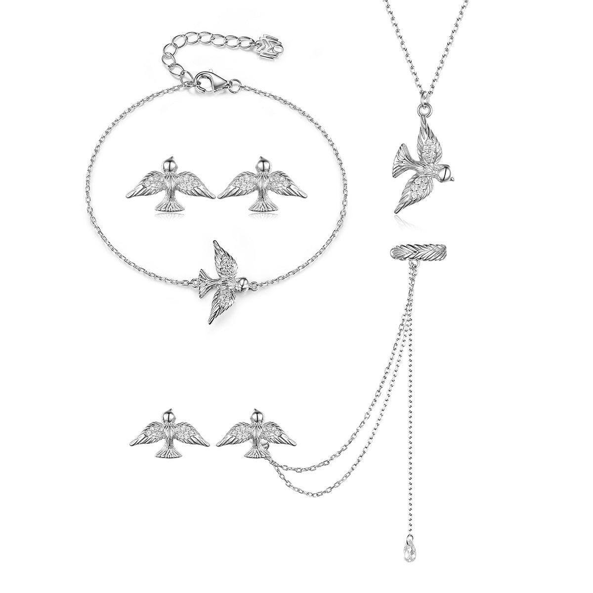 925 sterling silver peace dove necklace bracelet earrings dove set
