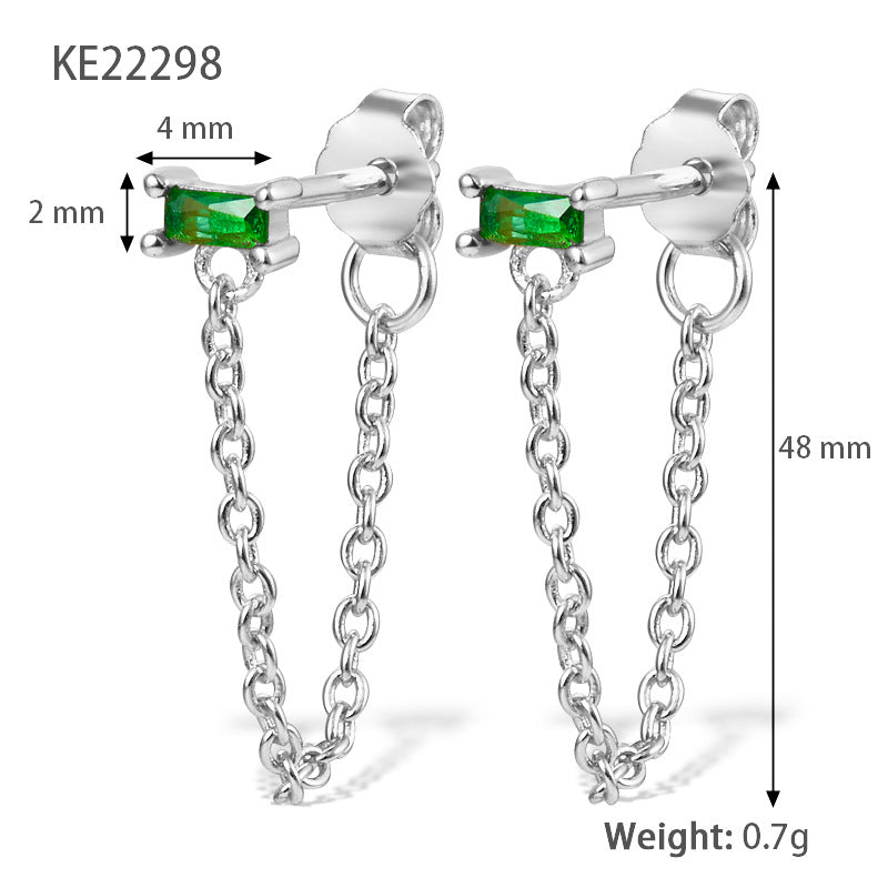 S925 sterling silver tassel earrings square zircon chain earrings