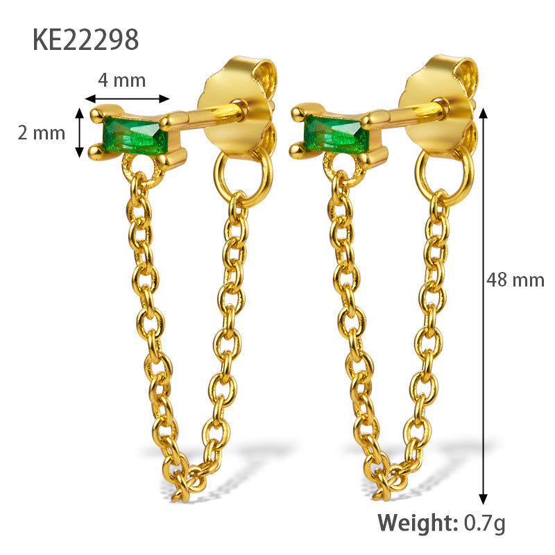 S925 sterling silver tassel earrings square zircon chain earrings