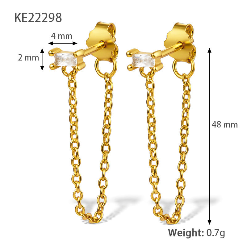 S925 sterling silver tassel earrings square zircon chain earrings