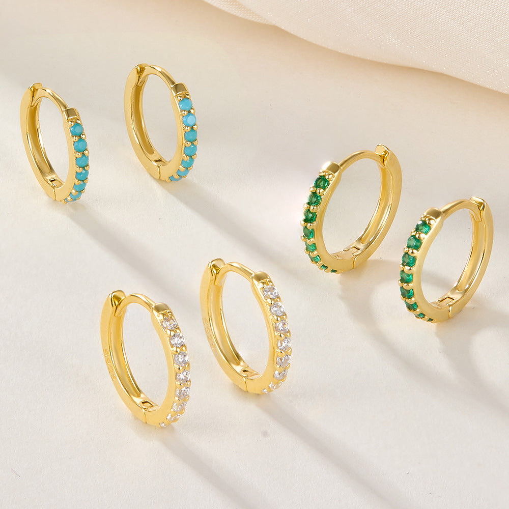 925 sterling silver earrings popular plain ring zircon light luxury high-end wholesale