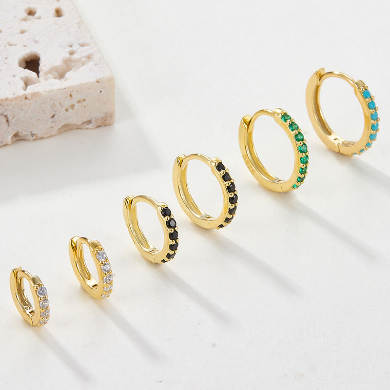 925 sterling silver earrings popular plain ring zircon light luxury high-end wholesale