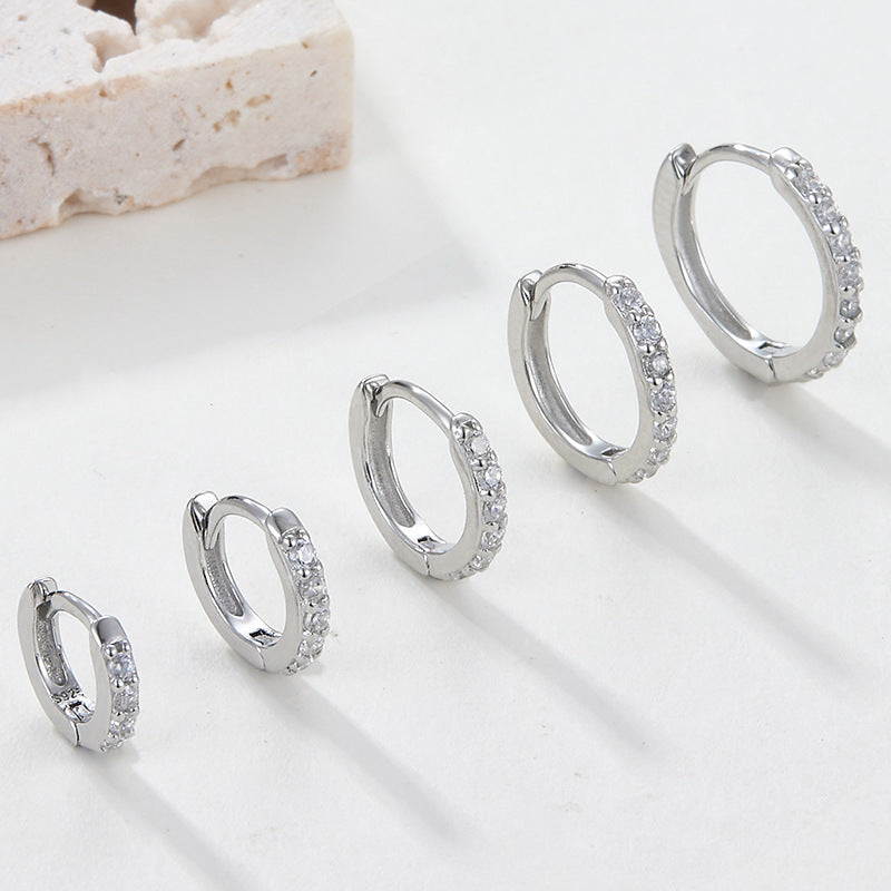 925 sterling silver earrings popular plain ring zircon light luxury high-end wholesale