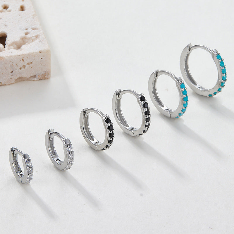 925 sterling silver earrings popular plain ring zircon light luxury high-end wholesale