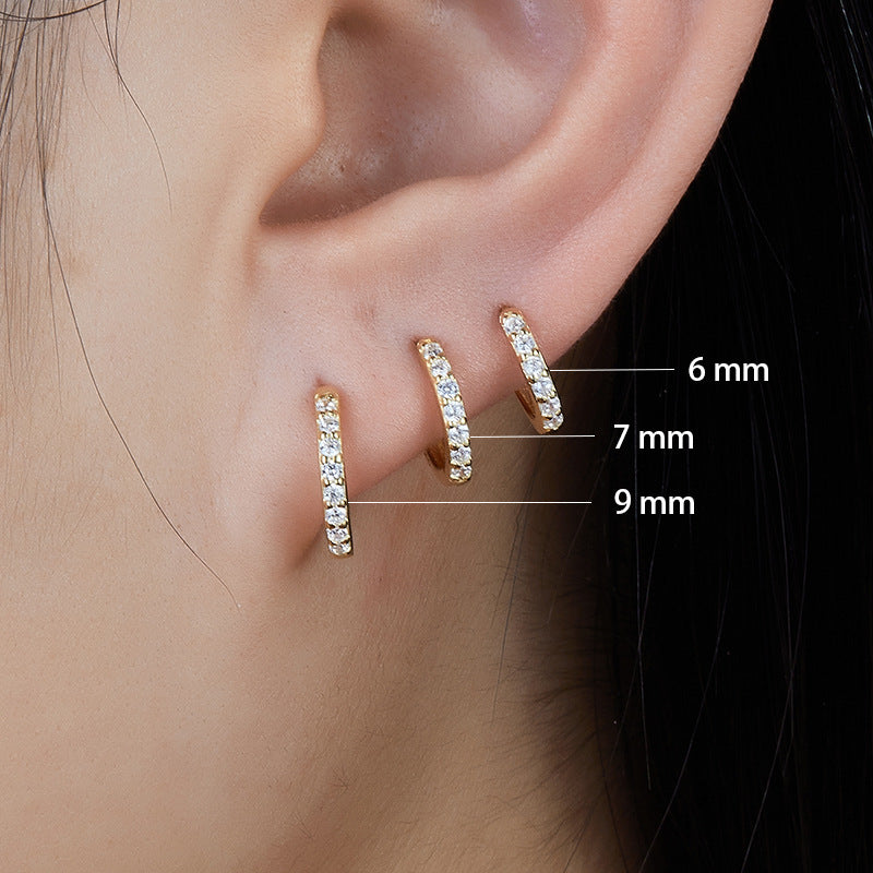 925 sterling silver earrings popular plain ring zircon light luxury high-end wholesale