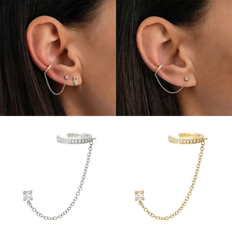 s925 sterling silver zircon U-shaped ear clip earrings