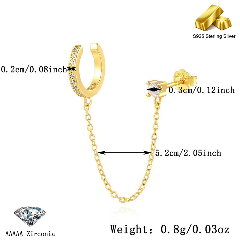 s925 sterling silver zircon U-shaped ear clip earrings