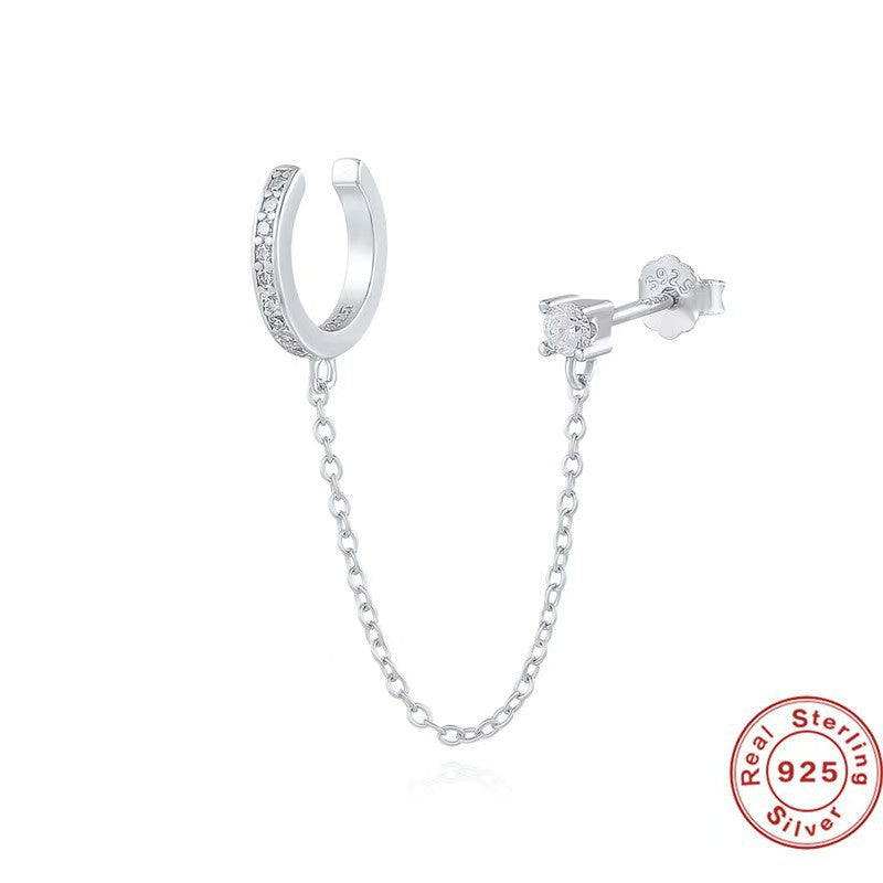 s925 sterling silver zircon U-shaped ear clip earrings