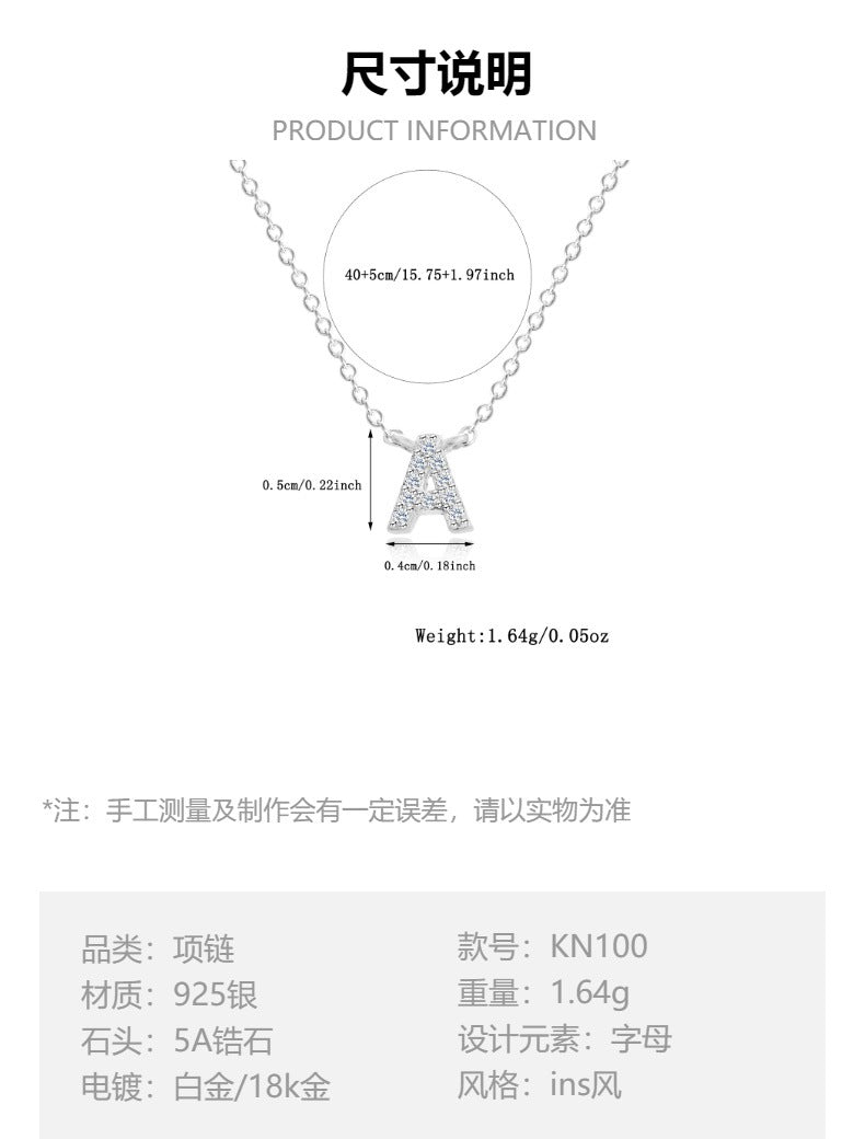 925 sterling silver 26 letter necklace light luxury high-end clavicle chain