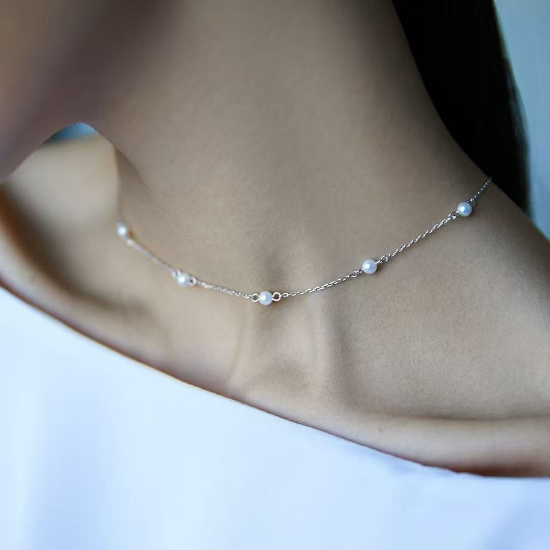 925 Sterling Silver Simple White Shell Bead Necklace