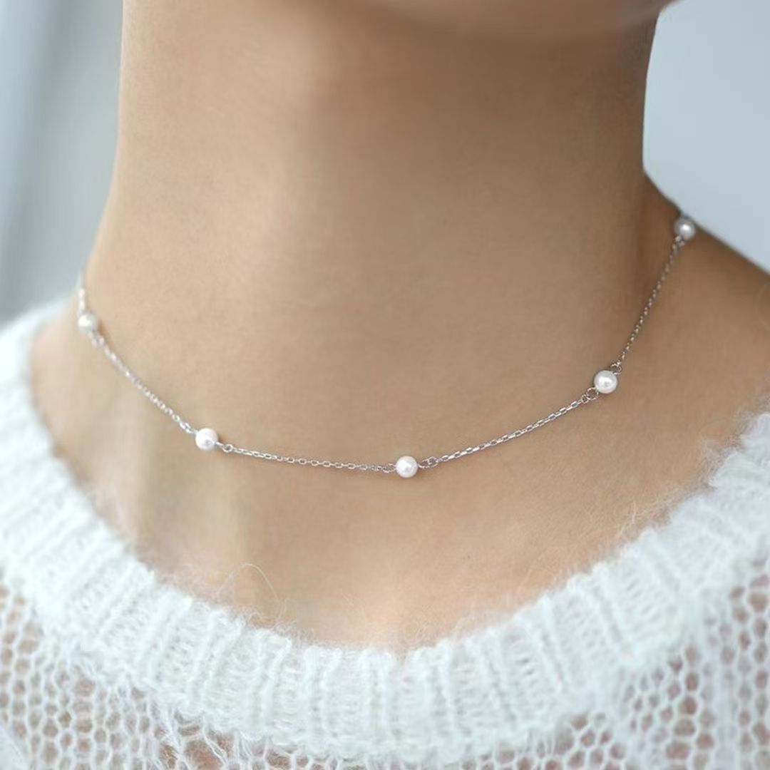 925 Sterling Silver Simple White Shell Bead Necklace