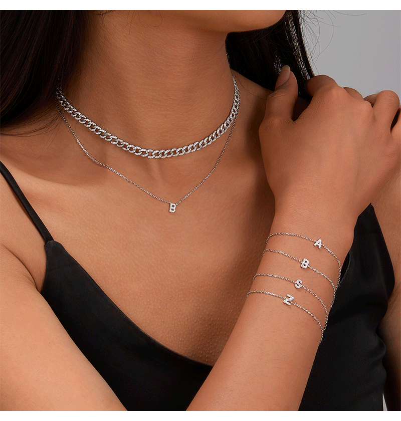 925 sterling silver bracelet 26 letter zircon bracelet