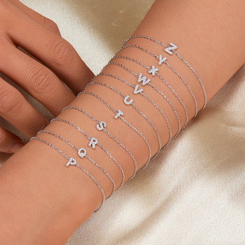 925 sterling silver bracelet 26 letter zircon bracelet