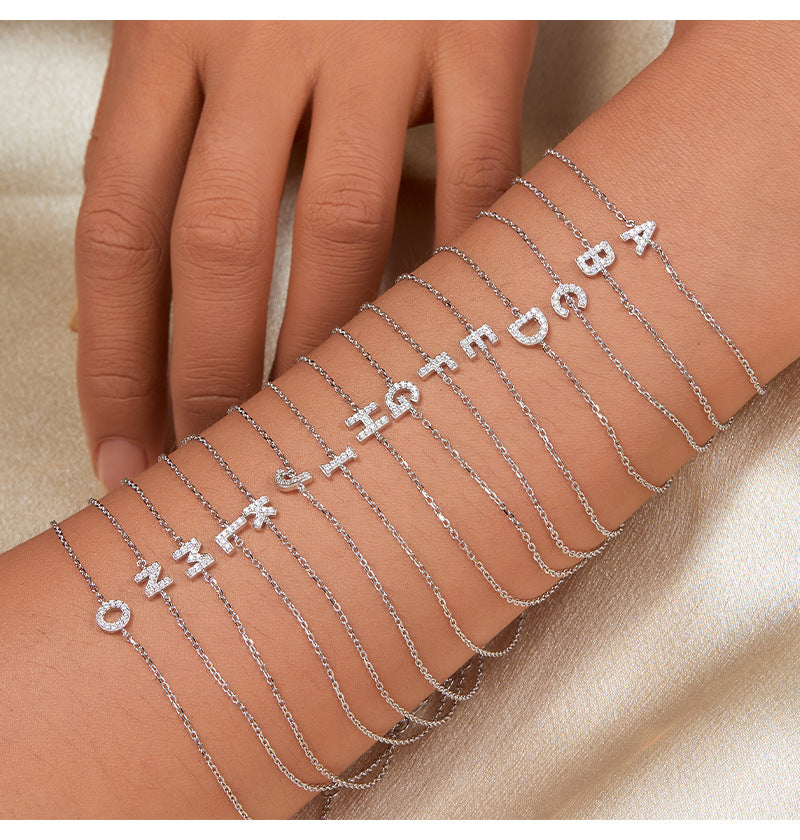 925 sterling silver bracelet 26 letter zircon bracelet