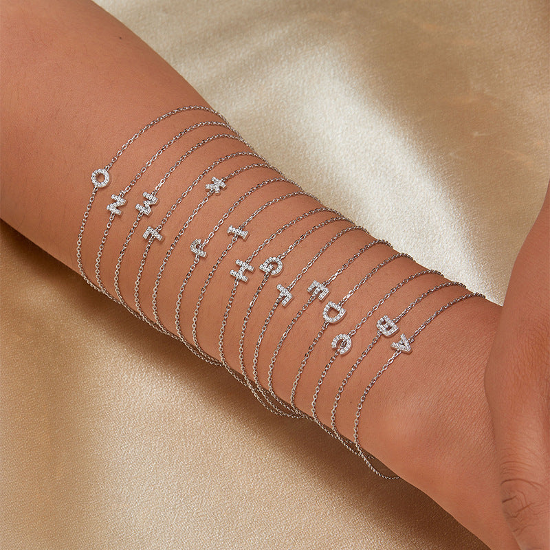 925 sterling silver bracelet 26 letter zircon bracelet