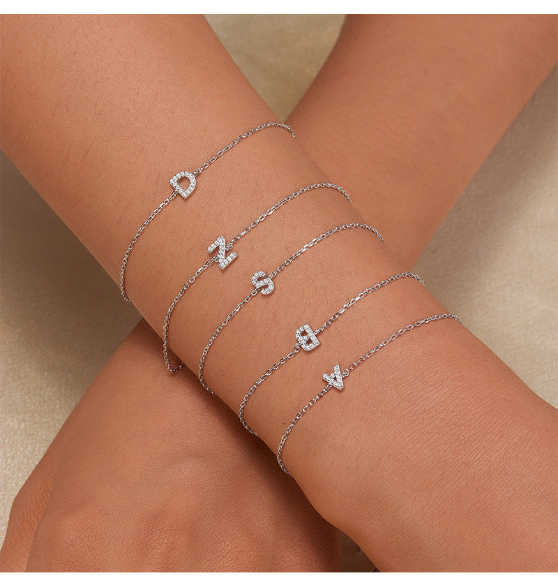 925 sterling silver bracelet 26 letter zircon bracelet